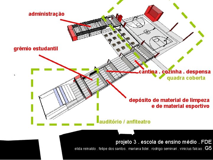 administração grêmio estudantil cantina. cozinha. despensa quadra coberta depósito de material de limpeza e