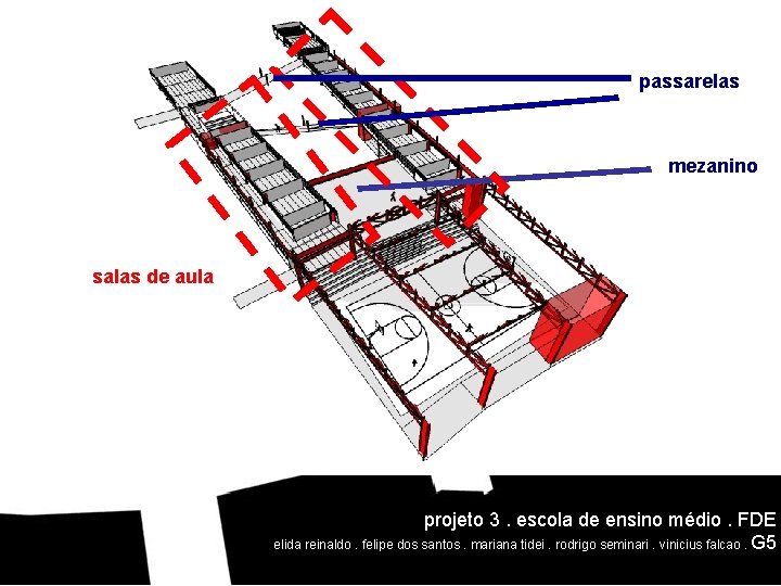 passarelas mezanino salas de aula projeto 3. escola de ensino médio. FDE elida reinaldo.