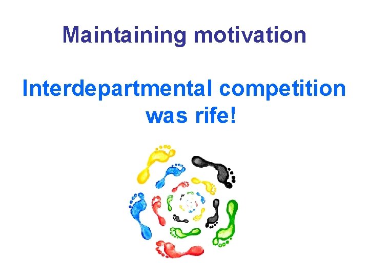 Maintaining motivation Interdepartmental competition was rife! 