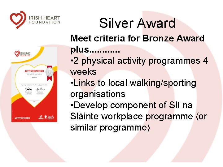 Silver Award Meet criteria for Bronze Award plus. . . • 2 physical activity