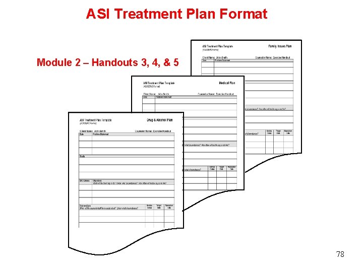 ASI Treatment Plan Format Module 2 – Handouts 3, 4, & 5 78 