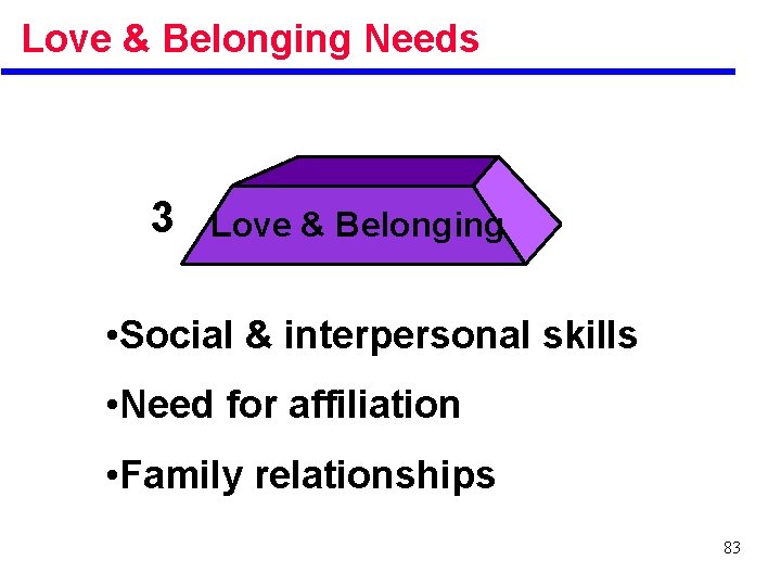 Love & Belonging Needs 3 Love & Belonging • Social & interpersonal skills •