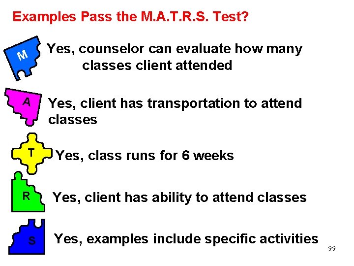 Examples Pass the M. A. T. R. S. Test? M A T R S