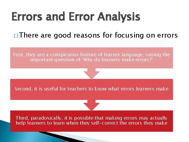 Errors and Error Analysis � There are good reasons for focusing on errors First,