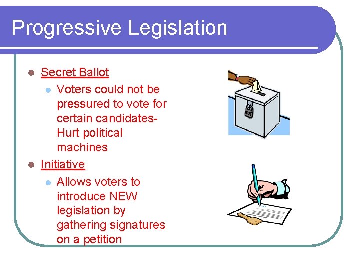 Progressive Legislation Secret Ballot l Voters could not be pressured to vote for certain