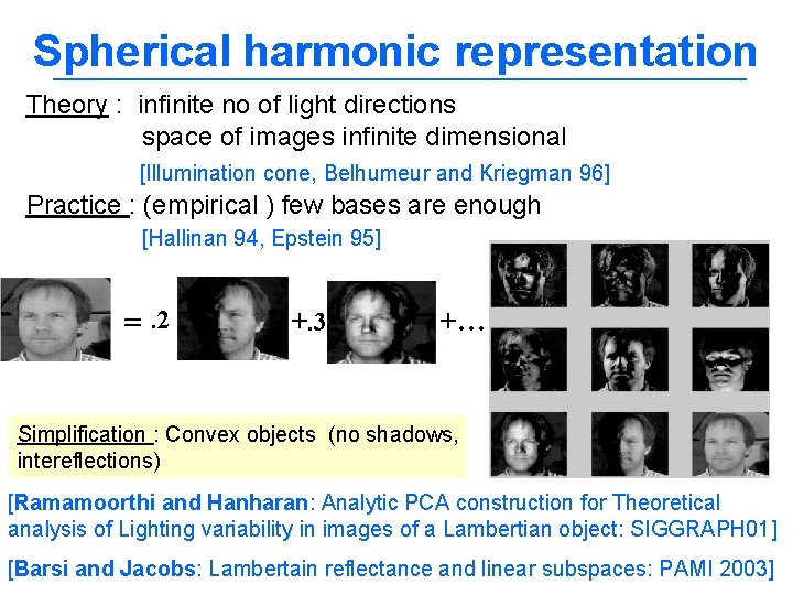 Spherical harmonic representation Theory : infinite no of light directions space of images infinite