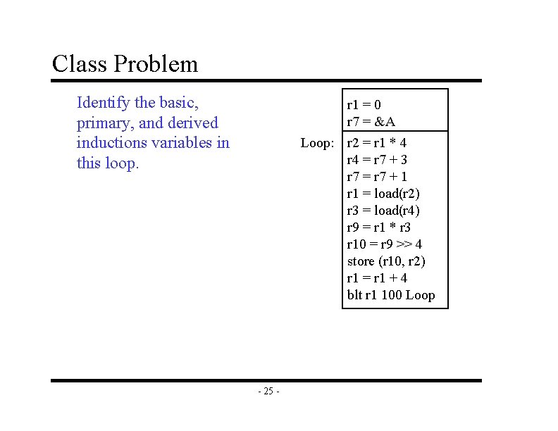 Class Problem Identify the basic, primary, and derived inductions variables in this loop. r