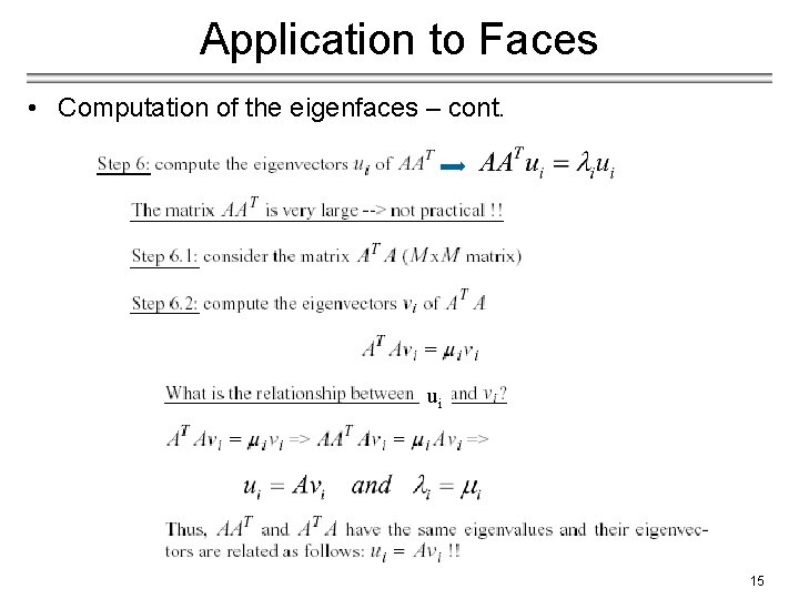 Application to Faces • Computation of the eigenfaces – cont. ui 15 