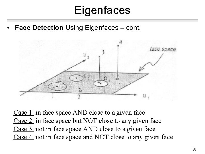 Eigenfaces • Face Detection Using Eigenfaces – cont. Case 1: in face space AND