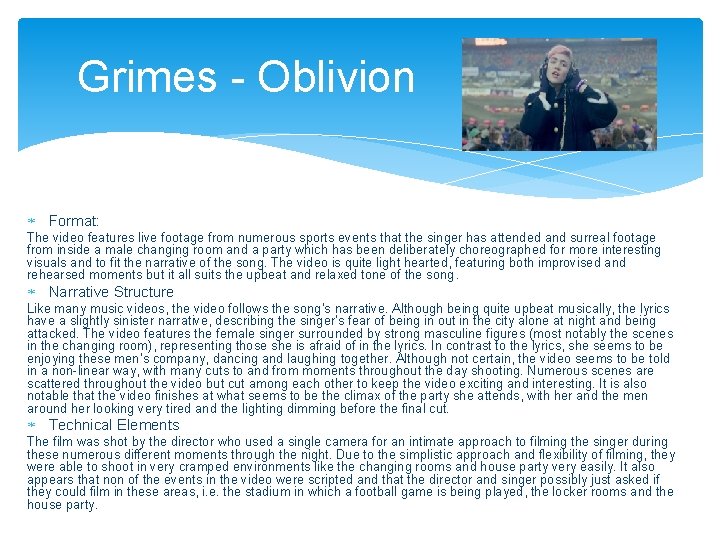 Grimes - Oblivion Format: The video features live footage from numerous sports events that