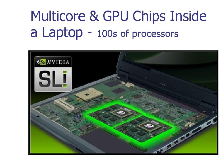 Multicore & GPU Chips Inside a Laptop - 100 s of processors 