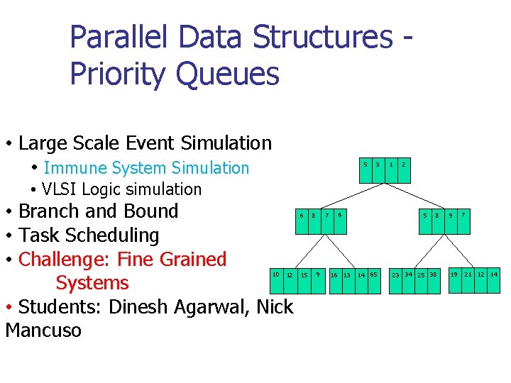 Parallel Data Structures Priority Queues • Large Scale Event Simulation • Immune System Simulation