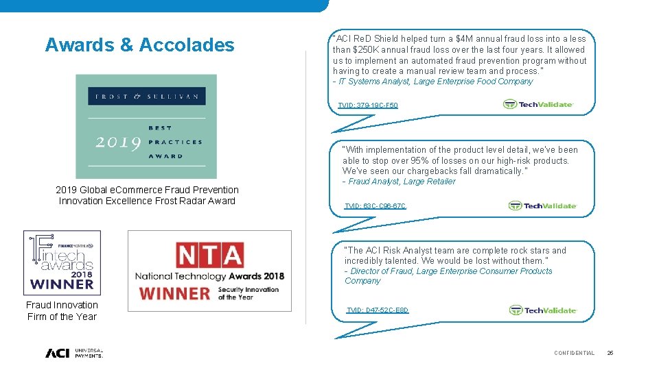 Awards & Accolades “ACI Re. D Shield helped turn a $4 M annual fraud Awards & Accolades “ACI Re. D Shield helped turn a $4 M annual fraud