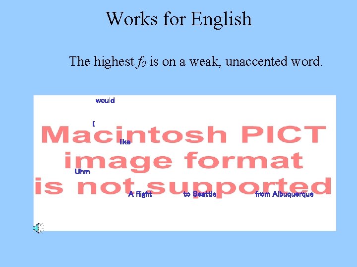 Works for English The highest f 0 is on a weak, unaccented word. would