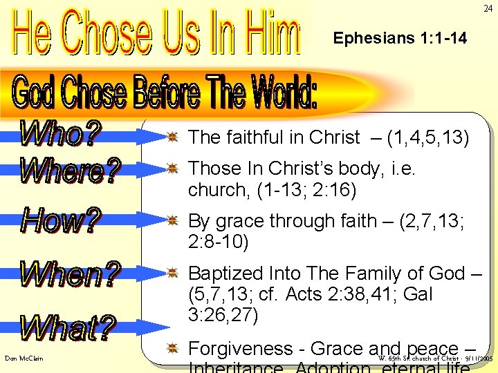24 God Chose Before The World: Ephesians 1: 1 -14 The faithful in Christ 24 God Chose Before The World: Ephesians 1: 1 -14 The faithful in Christ