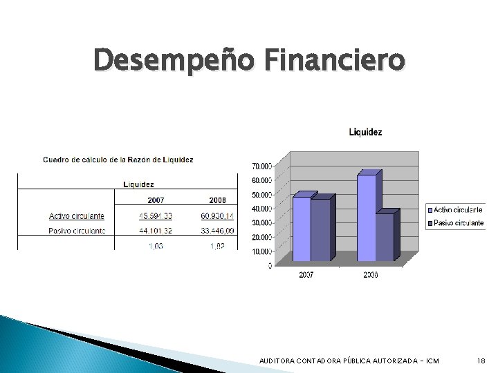 Desempeño Financiero AUDITORA CONTADORA PÚBLICA AUTORIZADA - ICM 18 