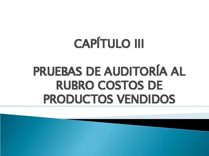 CAPÍTULO III PRUEBAS DE AUDITORÍA AL RUBRO COSTOS DE PRODUCTOS VENDIDOS 
