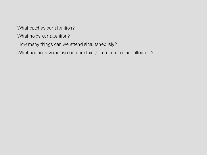 What catches our attention? What holds our attention? How many things can we attend