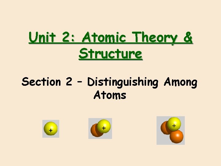 Unit 2: Atomic Theory & Structure Section 2 – Distinguishing Among Atoms 