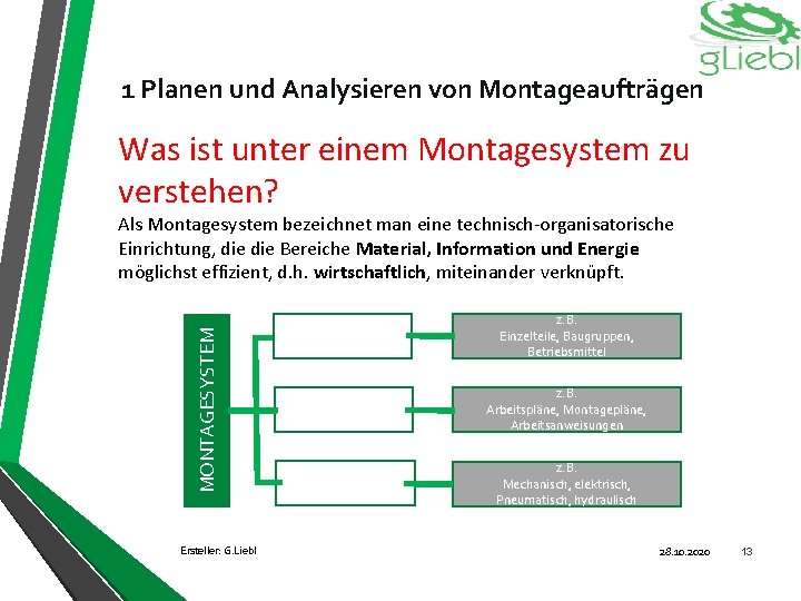 1 Planen und Analysieren von Montageaufträgen Was ist unter einem Montagesystem zu verstehen? MONTAGESYSTEM