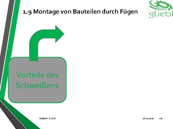 1. 9 Montage von Bauteilen durch Fügen Vorteile des Schweißens Ersteller: G. Liebl 28.