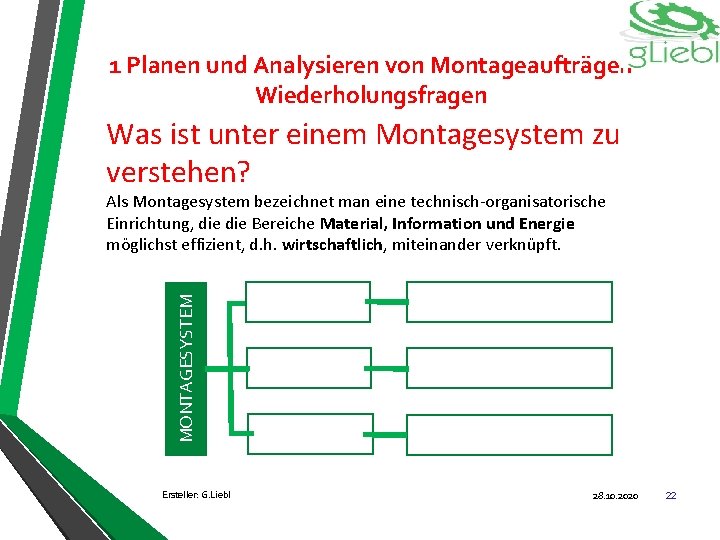 1 Planen und Analysieren von Montageaufträgen Wiederholungsfragen Was ist unter einem Montagesystem zu verstehen?