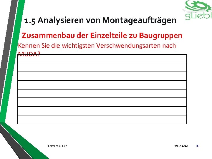1. 5 Analysieren von Montageaufträgen Zusammenbau der Einzelteile zu Baugruppen Kennen Sie die wichtigsten