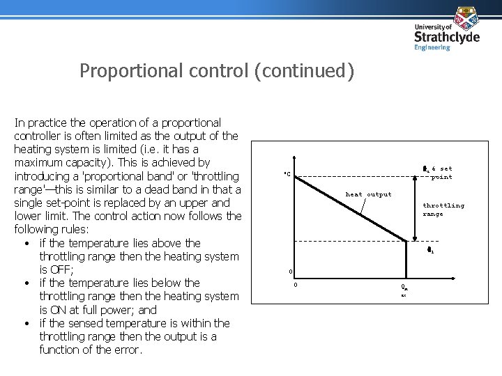 Proportional control (continued) In practice the operation of a proportional controller is often limited