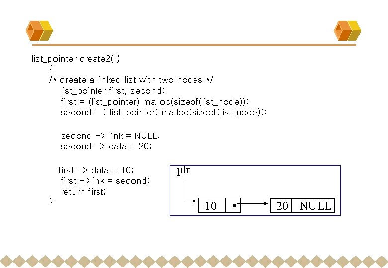 list_pointer create 2( ) { /* create a linked list with two nodes */