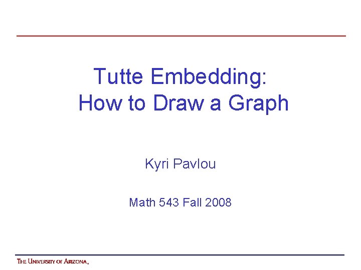 Tutte Embedding: How to Draw a Graph Kyri Pavlou Math 543 Fall 2008 