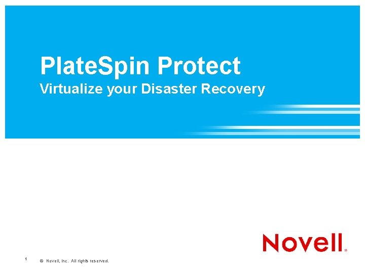 Plate. Spin Protect Virtualize your Disaster Recovery 1 © Novell, Inc. All rights reserved.