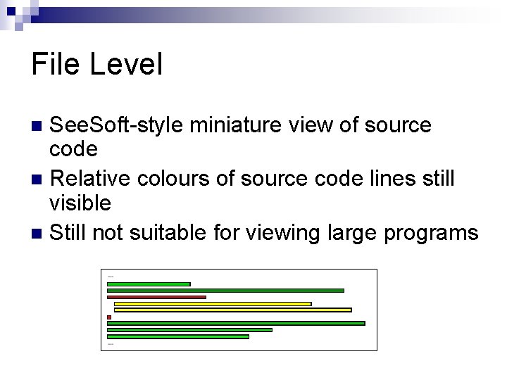 File Level See. Soft-style miniature view of source code n Relative colours of source