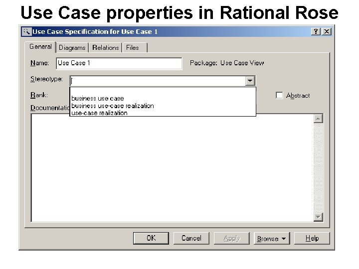 Use Case properties in Rational Rose 