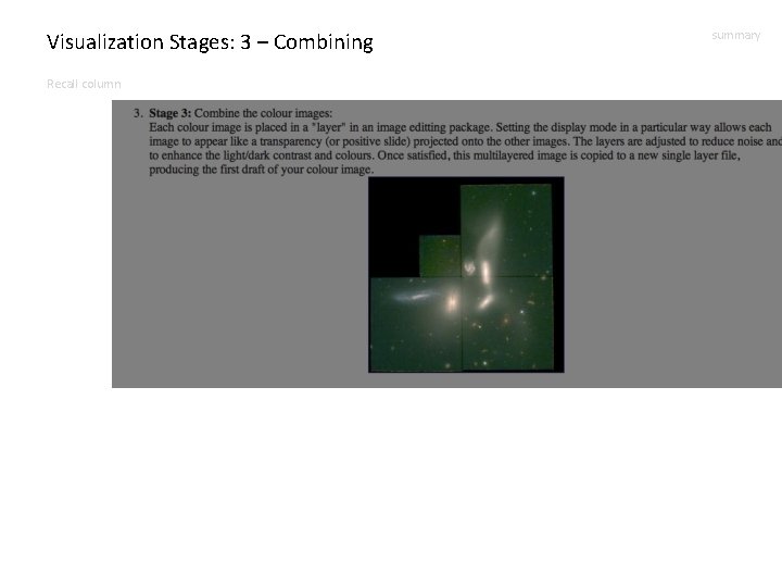 Visualization Stages: 3 – Combining Recall column summary 