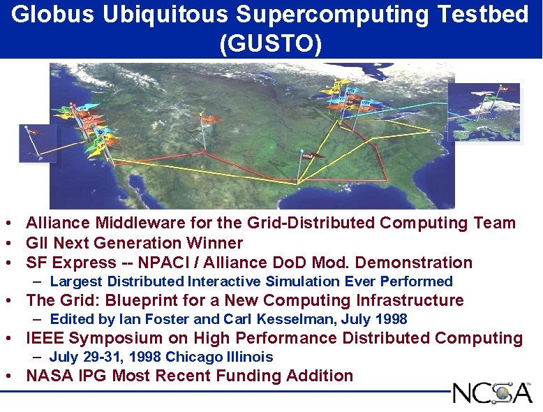 Globus Ubiquitous Supercomputing Testbed (GUSTO) • Alliance Middleware for the Grid-Distributed Computing Team •