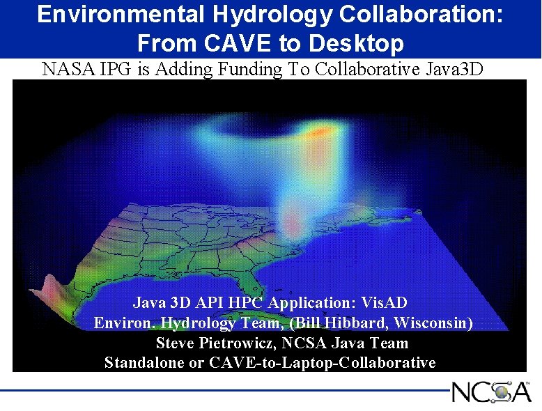 Environmental Hydrology Collaboration: From CAVE to Desktop NASA IPG is Adding Funding To Collaborative