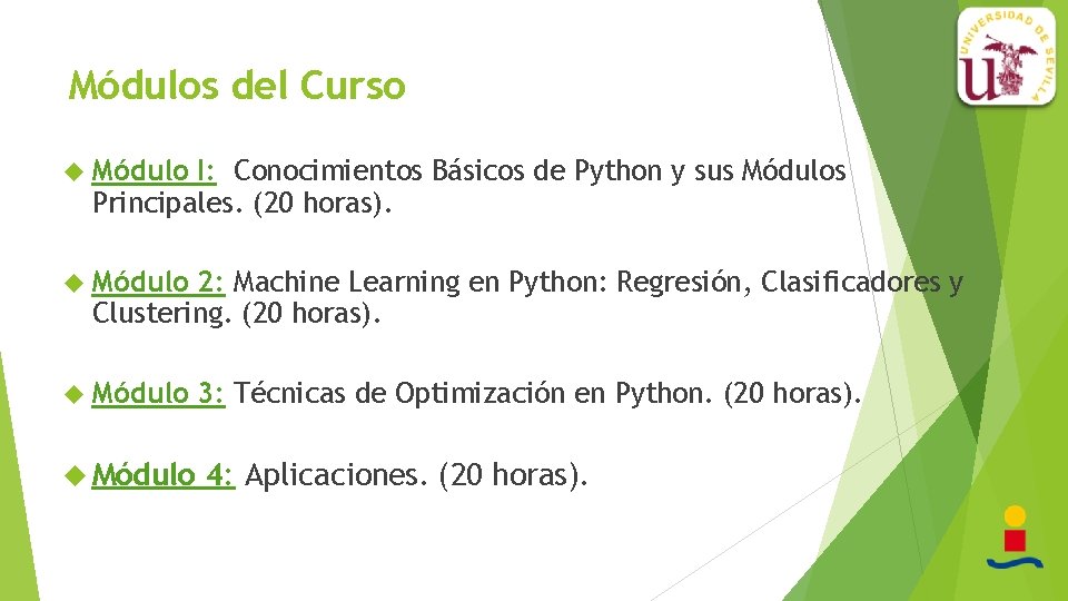 Módulos del Curso Módulo I: Conocimientos Básicos de Python y sus Módulos Principales. (20