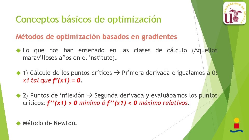Conceptos básicos de optimización Métodos de optimización basados en gradientes Lo que nos han