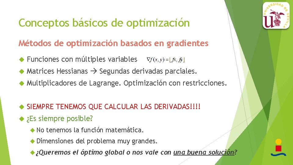 Conceptos básicos de optimización Métodos de optimización basados en gradientes Funciones con múltiples variables