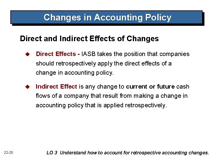Changes in Accounting Policy Direct and Indirect Effects of Changes 22 -20 u Direct Changes in Accounting Policy Direct and Indirect Effects of Changes 22 -20 u Direct