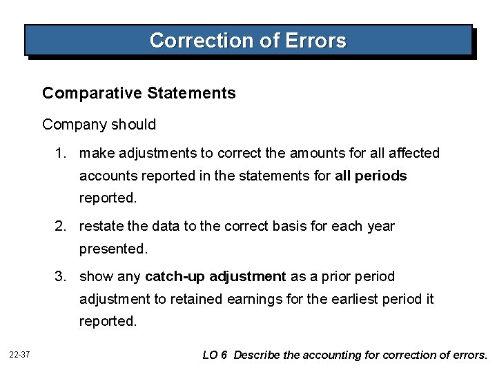Correction of Errors Comparative Statements Company should 1. make adjustments to correct the amounts Correction of Errors Comparative Statements Company should 1. make adjustments to correct the amounts