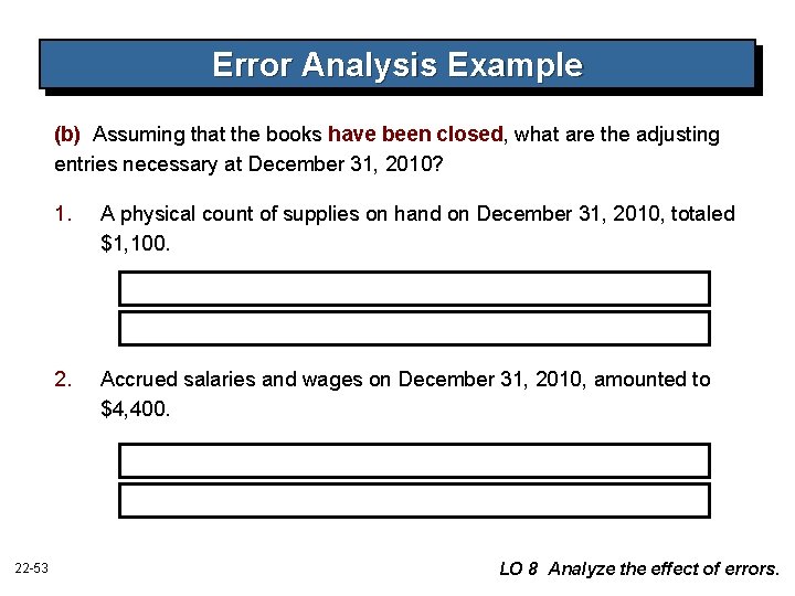 Error Analysis Example (b) Assuming that the books have been closed, what are the Error Analysis Example (b) Assuming that the books have been closed, what are the