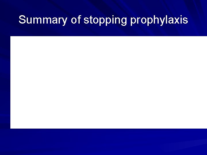 Summary of stopping prophylaxis 