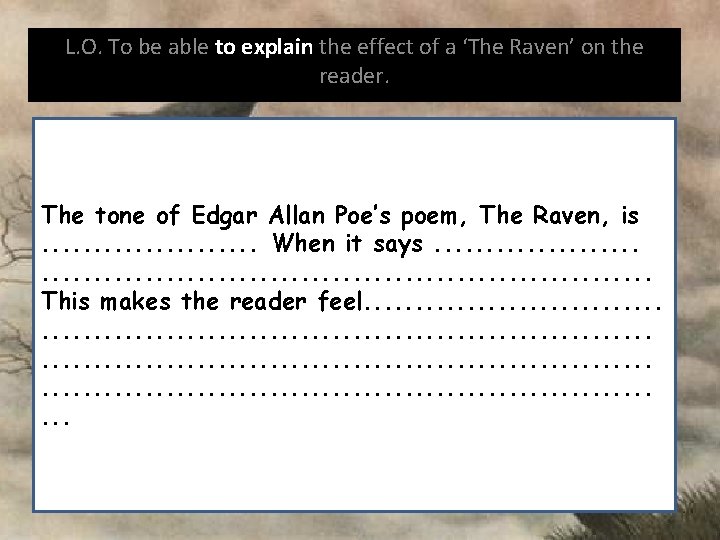 L. O. To be able to explain the effect of a ‘The Raven’ on