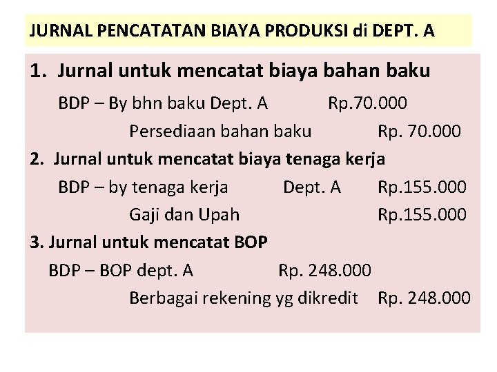 JURNAL PENCATATAN BIAYA PRODUKSI di DEPT. A 1. Jurnal untuk mencatat biaya bahan baku