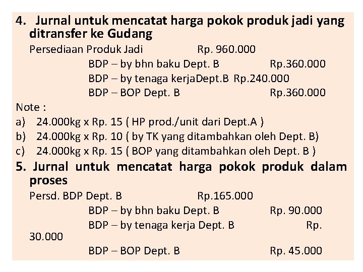 4. Jurnal untuk mencatat harga pokok produk jadi yang ditransfer ke Gudang Persediaan Produk