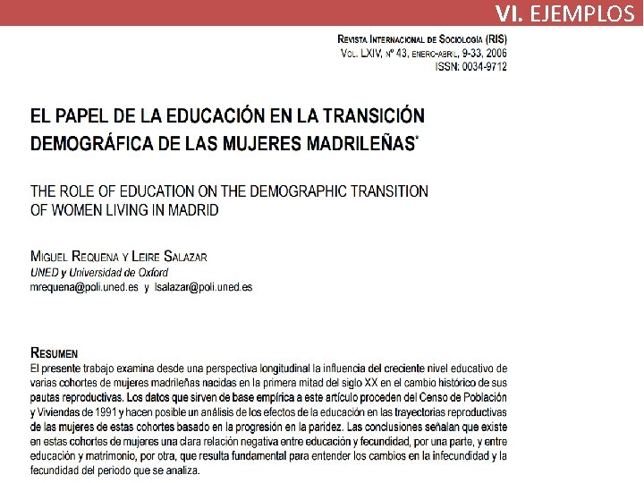 VI. EJEMPLOS VI. EJEMPLOS
