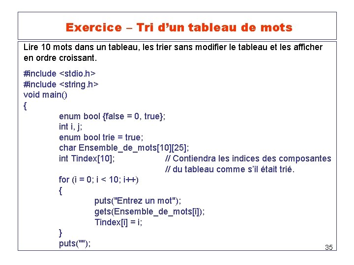  tableau de mots Exercice – Tri d’un Lire 10 mots dans un tableau,