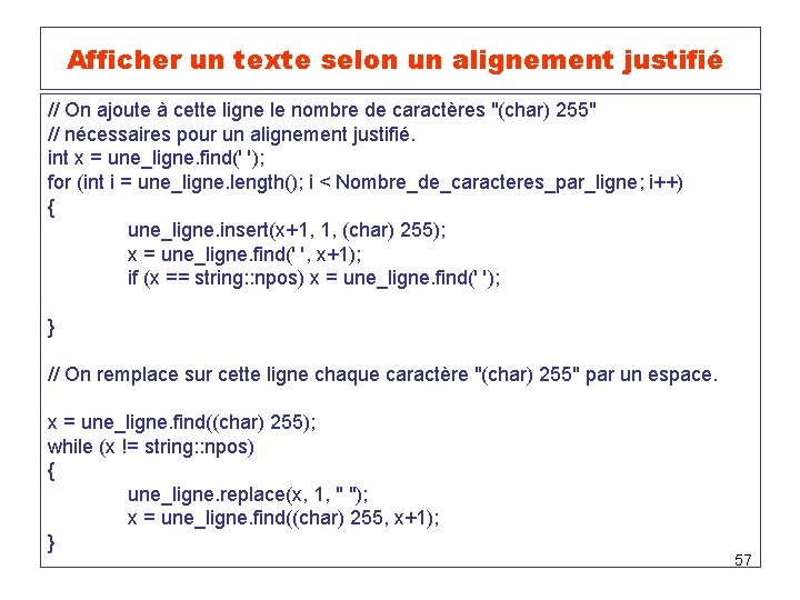 Afficher un texte selon un alignement justifié // On ajoute à cette ligne le