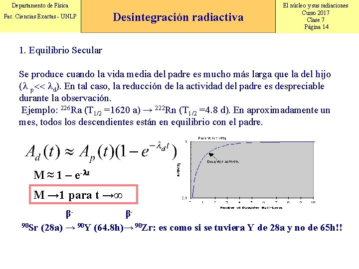 Departamento de Física Fac. Ciencias Exactas - UNLP Desintegración radiactiva El núcleo y sus